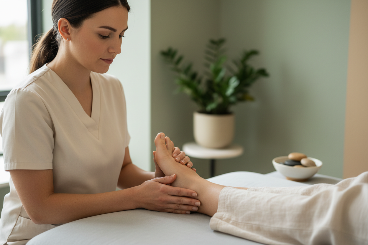 An image of a podiatrist or physio working with foot strength
