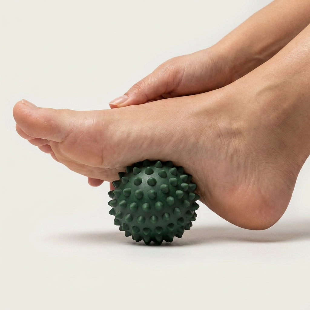 Green foot massage ball for foot mobility and tension release