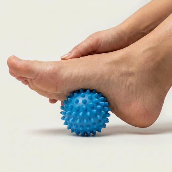 Blue foot massage ball for foot mobility and tension release. plantar fasciitis